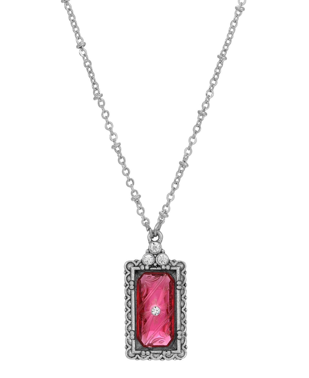 1928 Silver Tone Crystal Etched Pendant Necklace, Womens, Pink Product Image