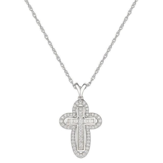 Sterling Silver Cubic Zirconia Cross Pendant Necklace, Womens Product Image