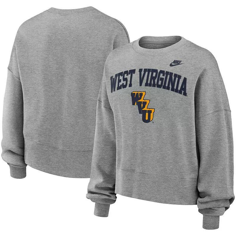 Womens Nike Heather Gray West Virginia Mountaineers Legacy Fleece Classic Arch Oversized Cropped Tackle Twill Sweatshirt product image