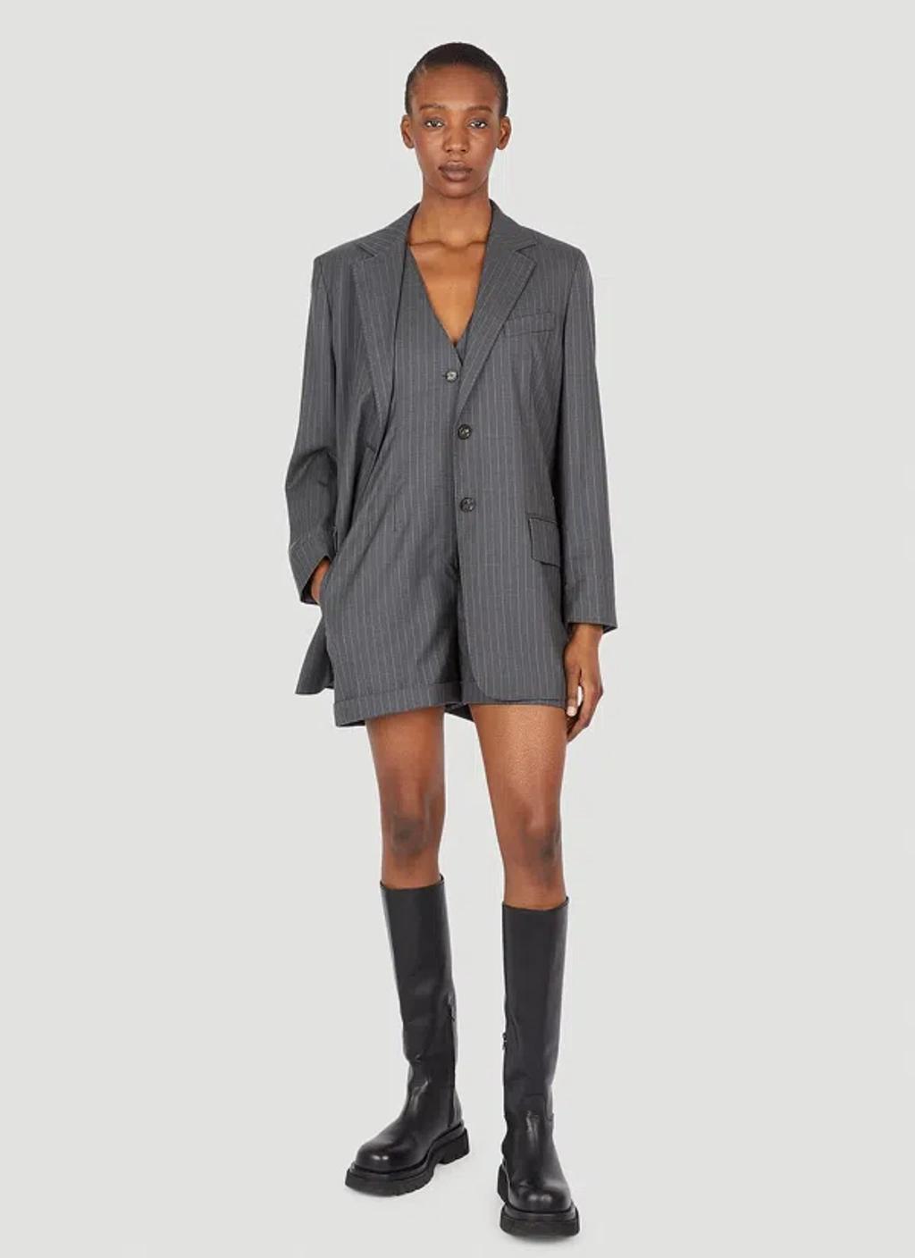 MAX MARA Pinstriped Wool Blazer In Grey Product Image