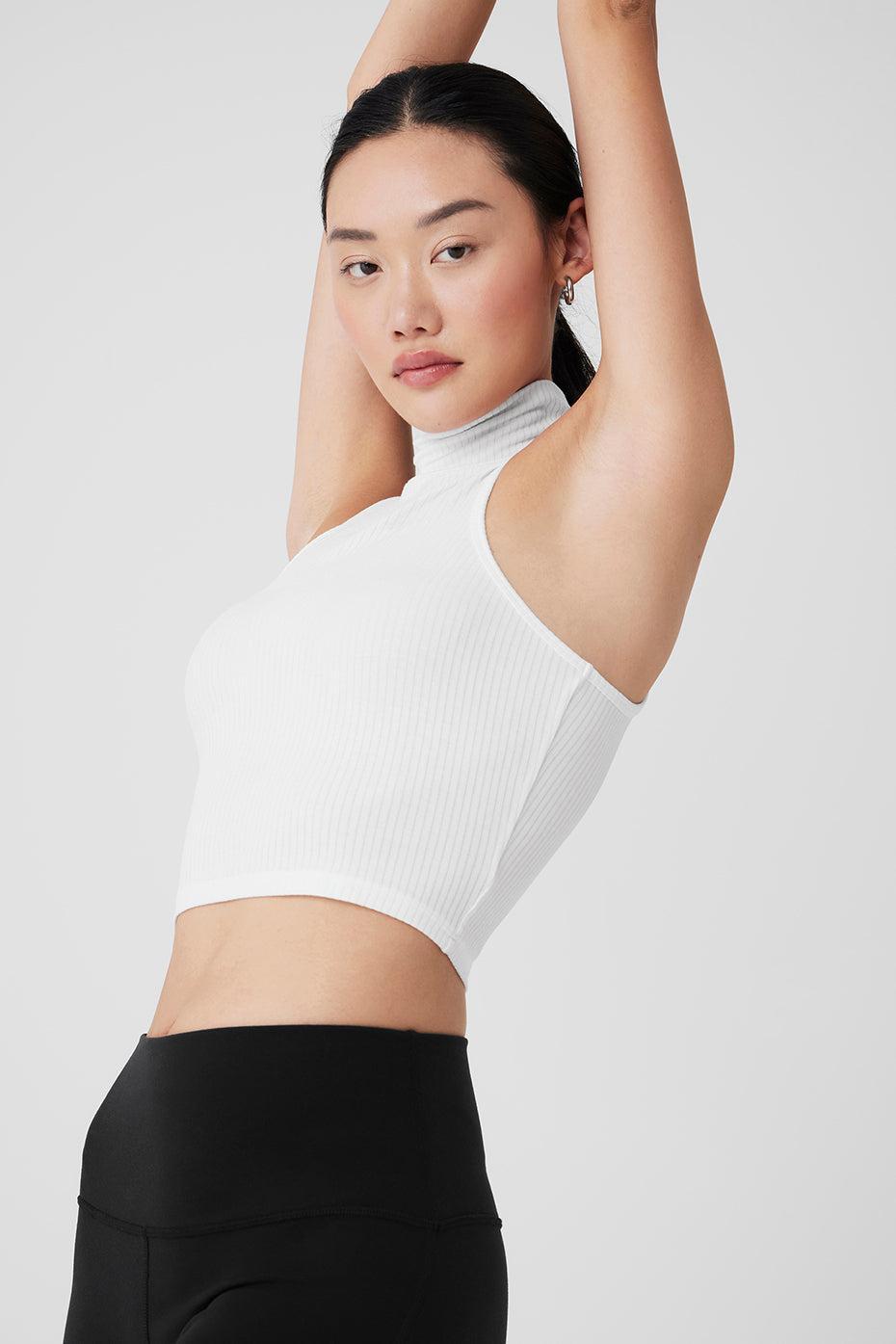 Ribbed Sea Coast Cropped Turtleneck Tank - White Female Product Image