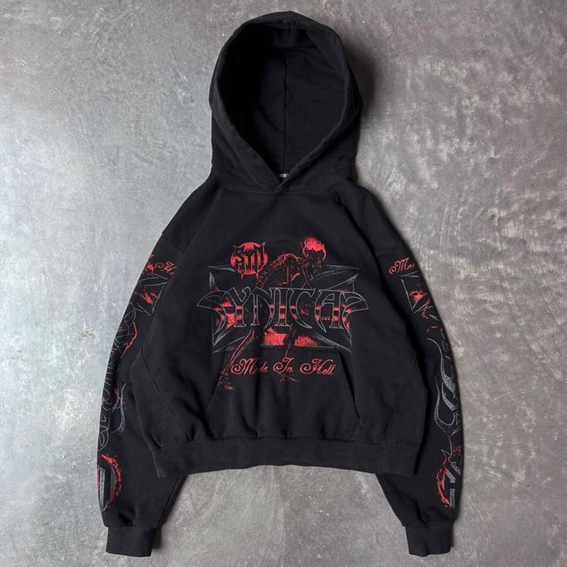 Vintage Street Flame Graphic Print Side Pockets Hoodie Product Image