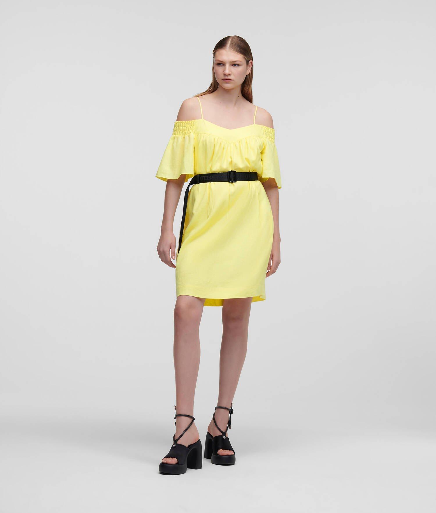 OFF-SHOULDER DRESS WITH BELT Product Image