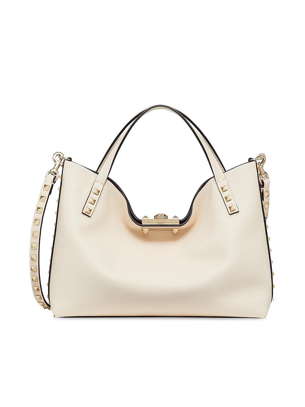 Womens Small Rockstud Grainy Calfskin Bag With Contrasting Lining Product Image