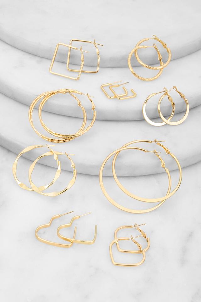 Assorted Metallic Geometric Hoop Earrings Female Product Image