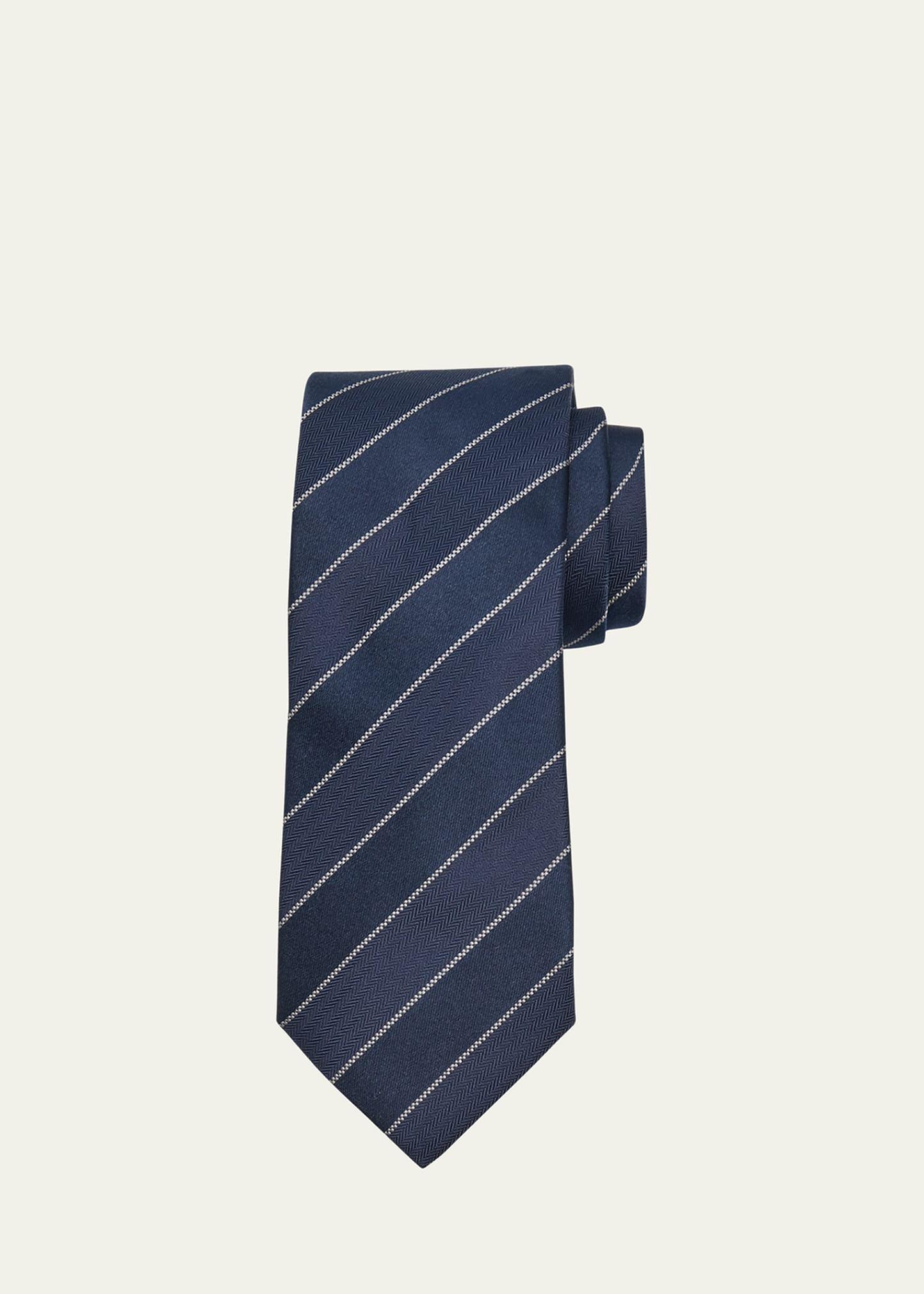 Men's Double Stripe Silk-Cotton Tie Product Image