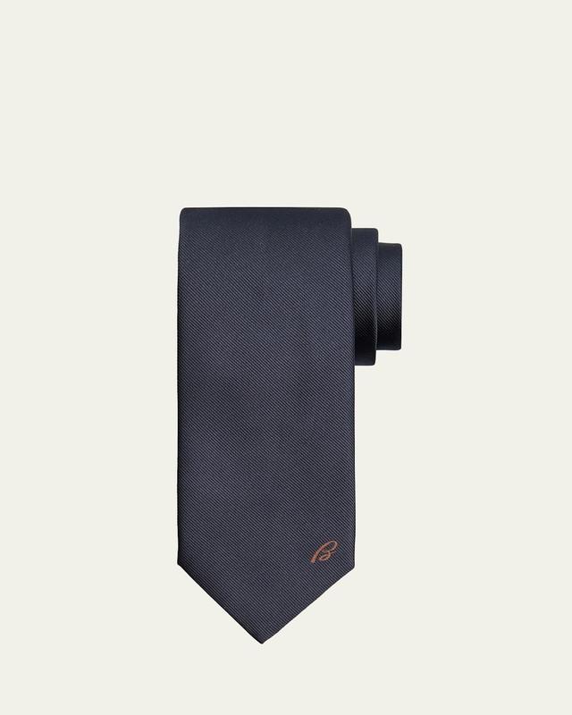 Men's B-Embroidered Silk Twill Tie Product Image