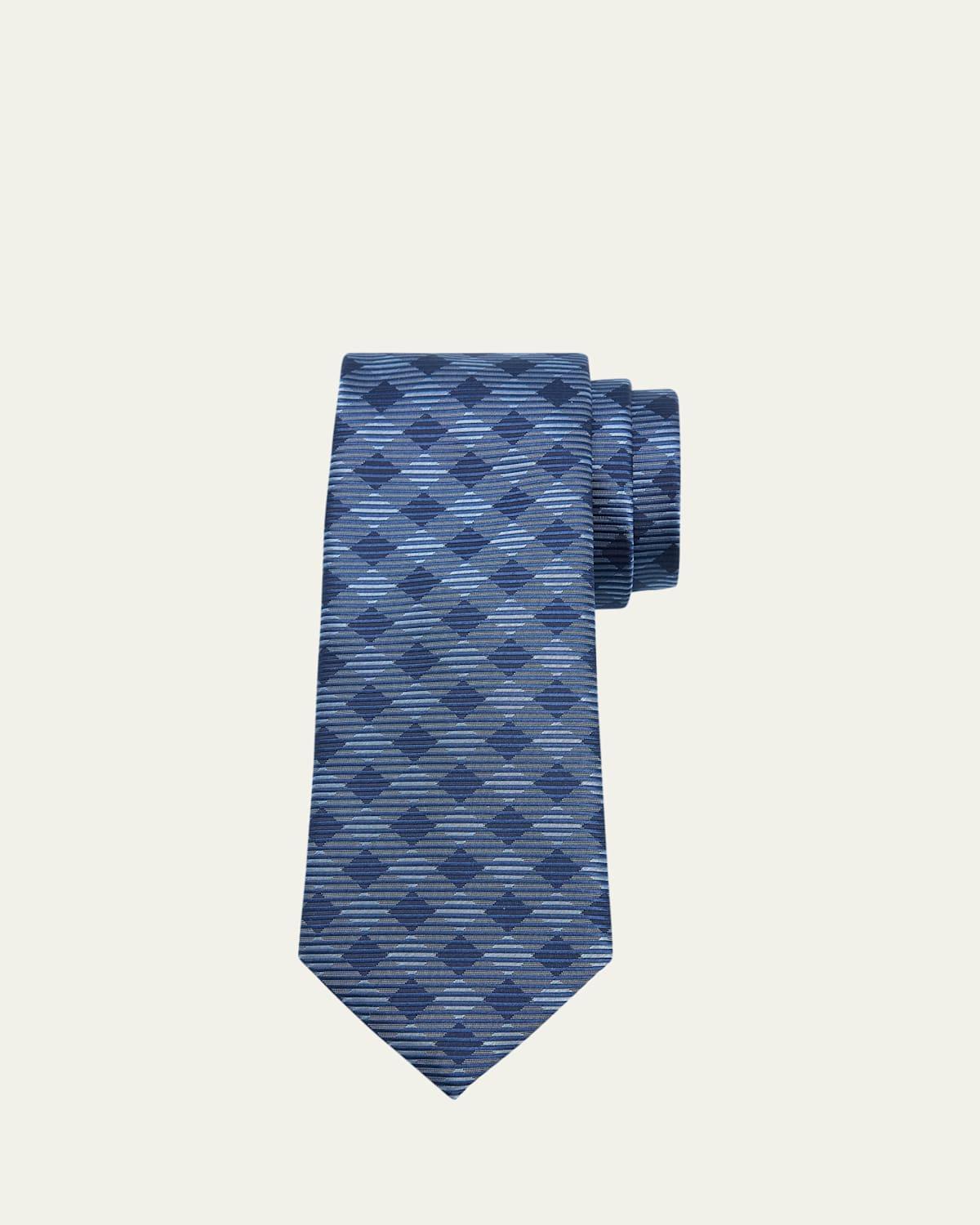 Mens Silk Jacquard Gingham-Stripe Tie Product Image