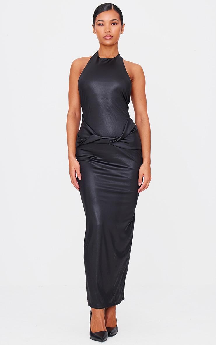 Black Foil Halterneck Maxi Dress Product Image