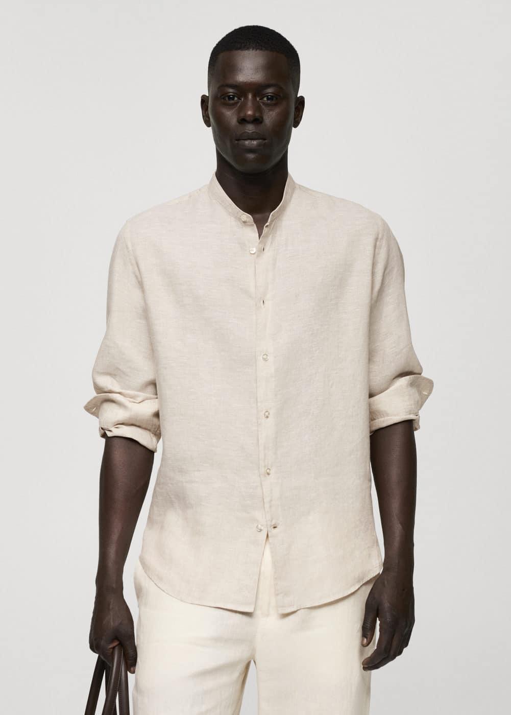 Mango Mens Linen Mao Collar Shirt Product Image