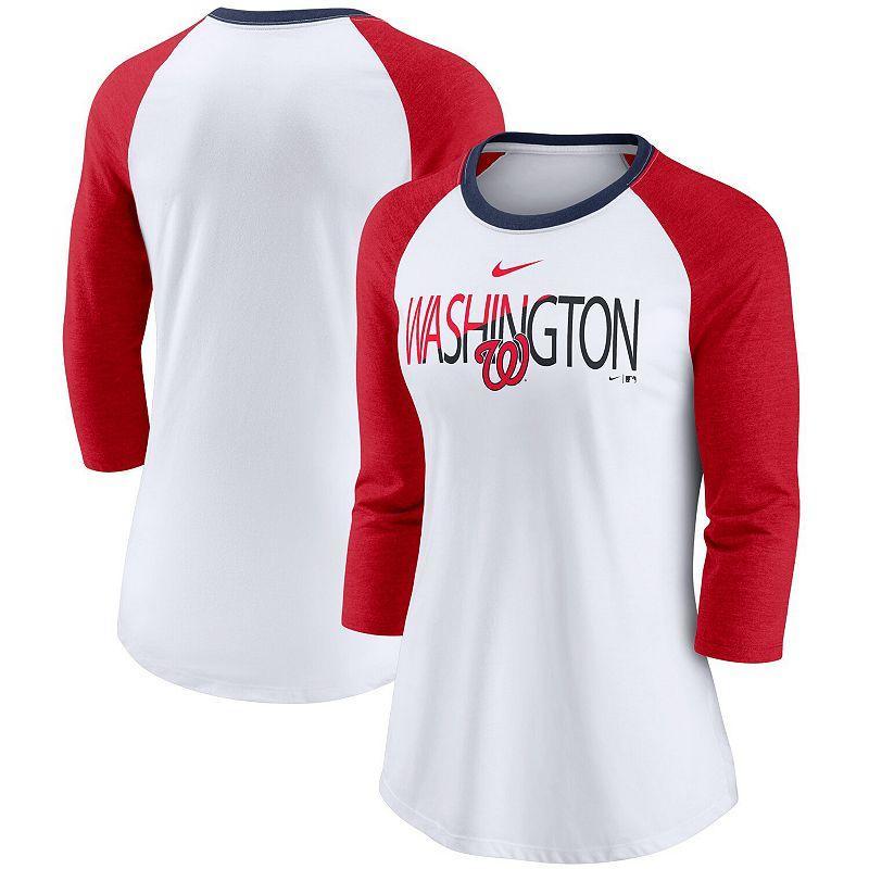 Womens Nike /Heathered Red Washington Nationals Color Split Tri-Blend 3/4-Sleeve Raglan T-Shirt Product Image