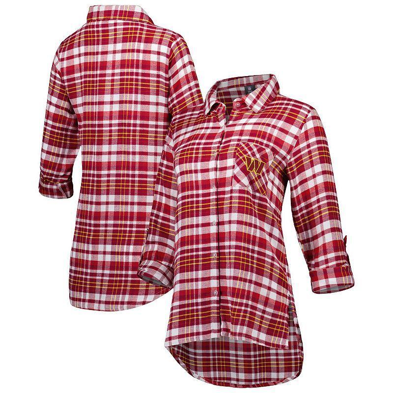 Womens Concepts Sport Burgundy/Gold Washington Commanders Mainstay Flannel Full-Button Long Sleeve Nightshirt Product Image