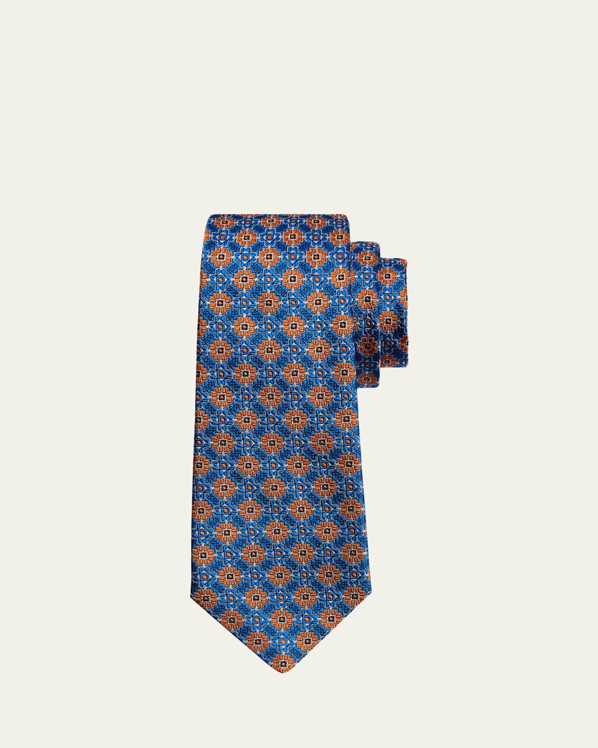 Mens 7-Fold Geometric Jacquard Silk Tie Product Image