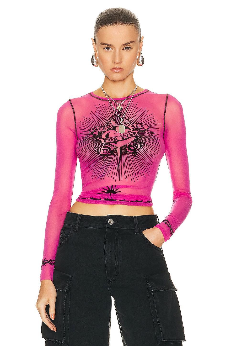 Jean Paul Gaultier Tattoo Print Semisheer Tulle Top Product Image