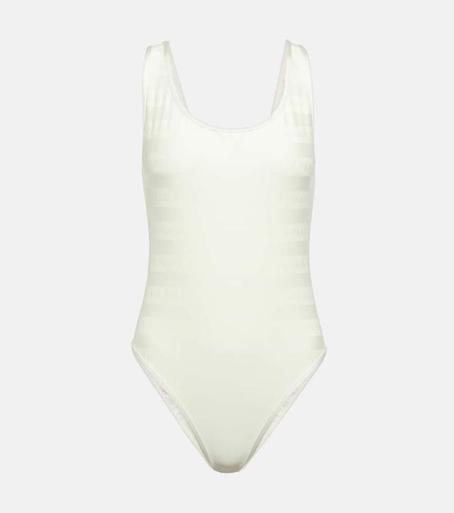 Logo Striped Swimsuit In White Product Image