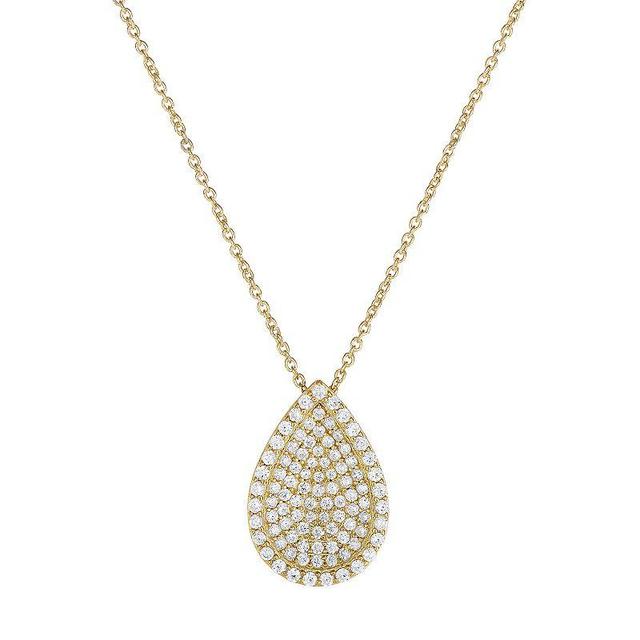 Gold Tone Sterling Silver Cubic Zirconia Teardrop Pendant Necklace, Womens, White Product Image