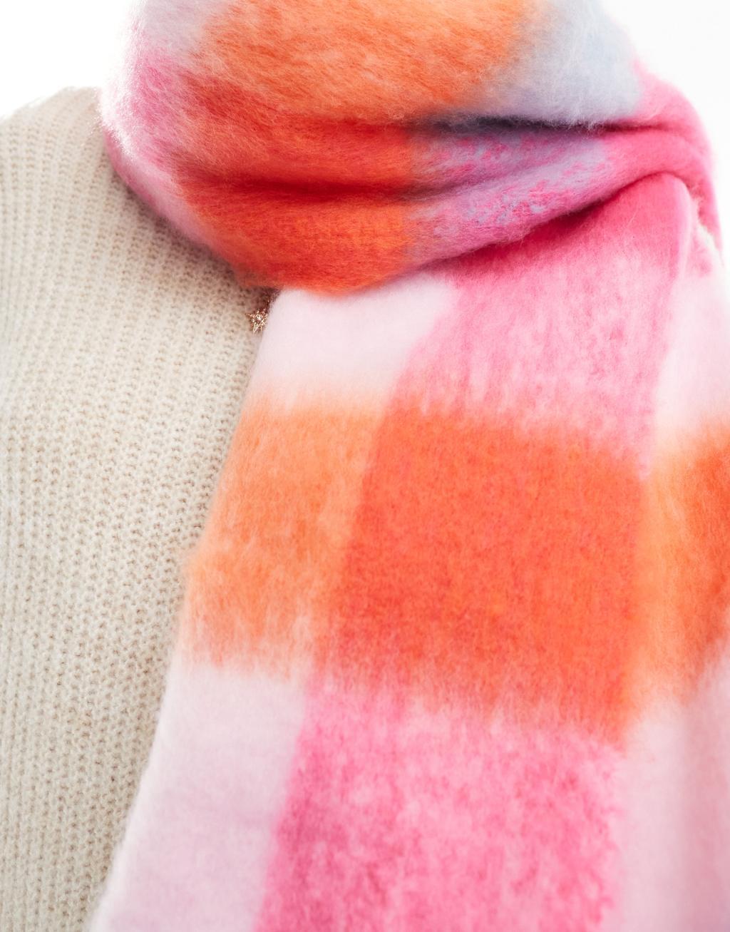 Pieces super soft tassel scarf in multicolored happy plaid Product Image