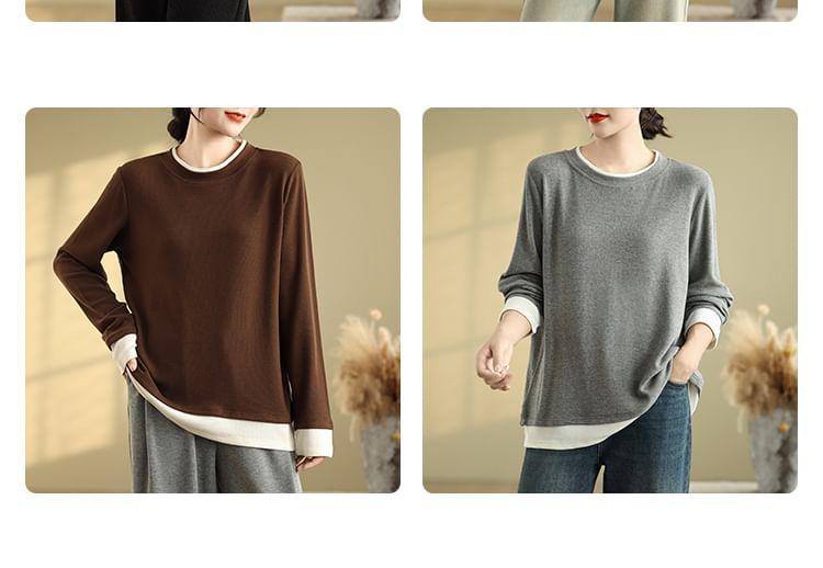 Mock Two-Piece Long-Sleeve Crewneck Two Tone Tee Product Image