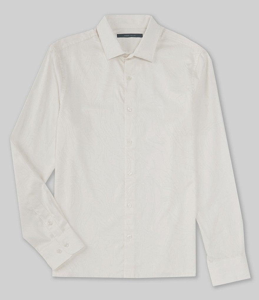 Perry Ellis Line Print Jacquard Long Sleeve Woven Shirt Product Image