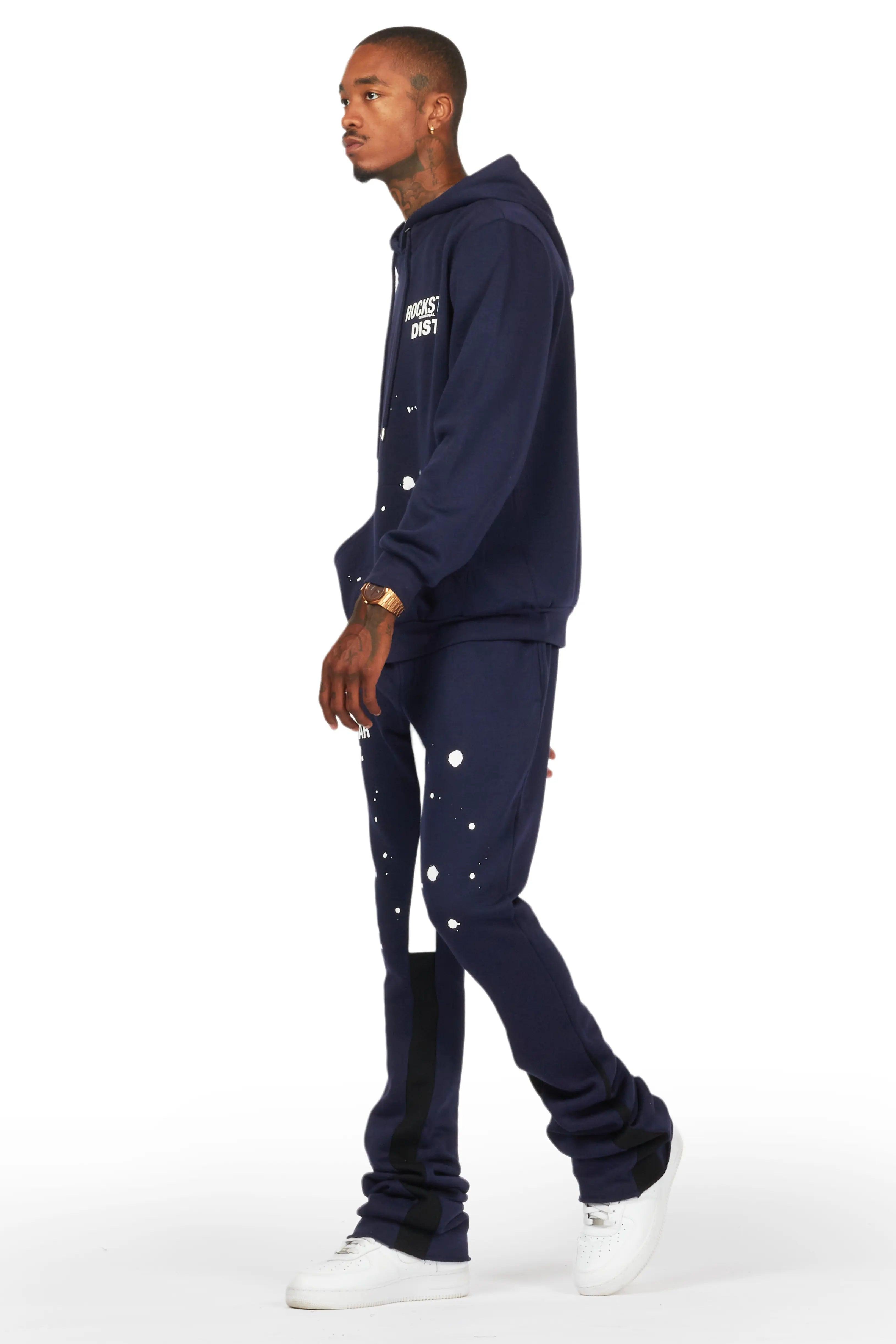 Raffer Navy Hoodie/Super Stacked Flare Pant Set Male Product Image