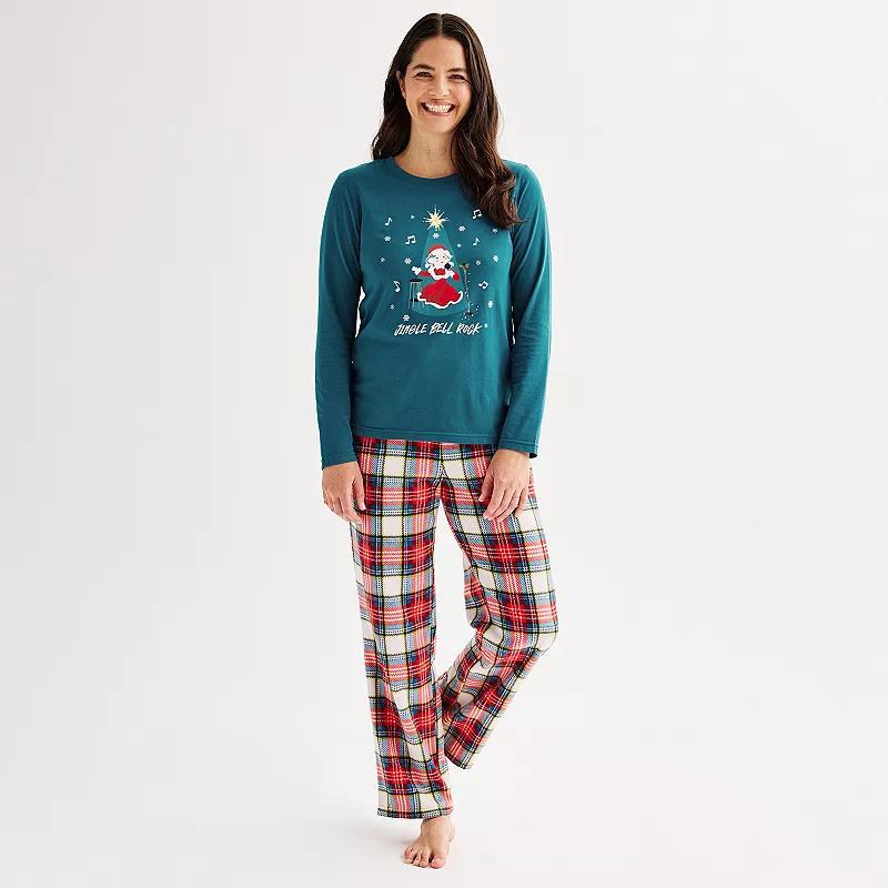 Womens Jammies For Your Families Jingle Bell Rock Mrs. Claus Pajama Top & Fleece Pajama Bottoms Set Product Image