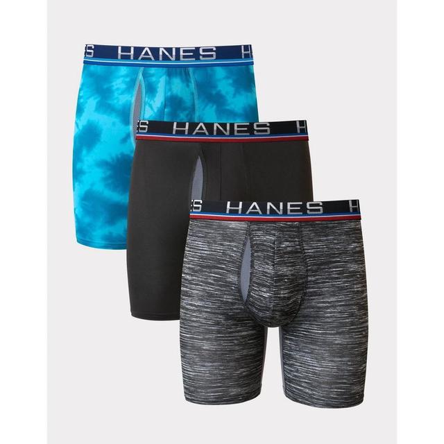 Hanes Premium Mens Xtemp Total Support Pouch Anti Chafing 3pk Long Leg Boxer Briefs - BlueBlack Product Image