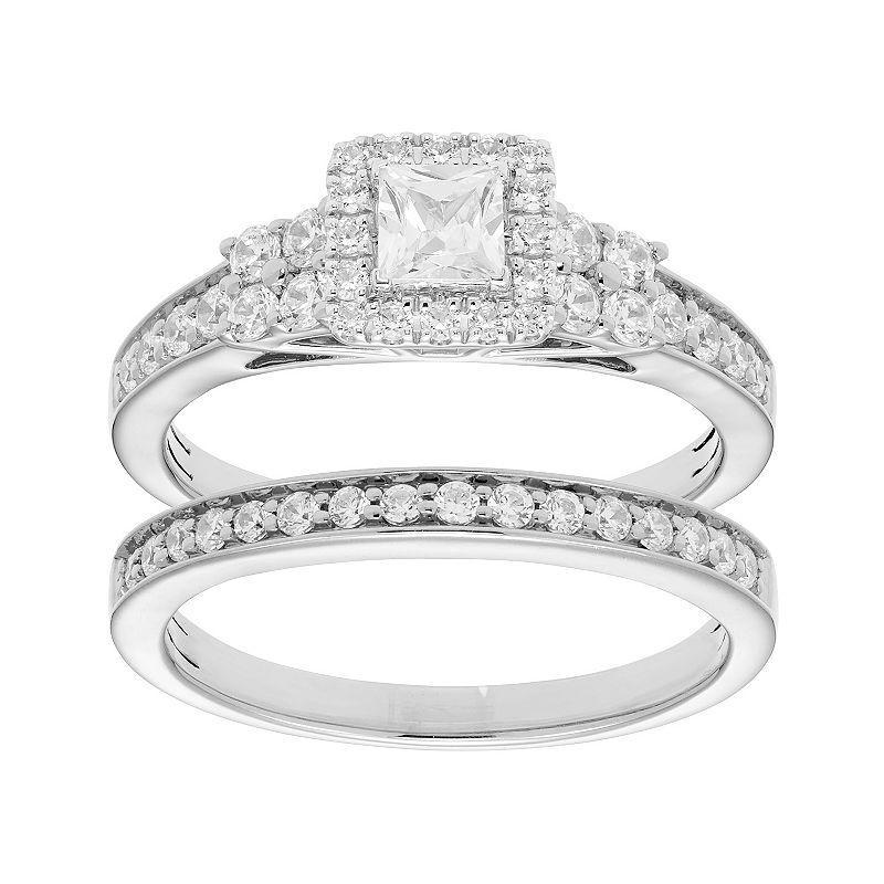 The Regal Collection 14k Gold 1 Carat T.W. IGL Certified Diamond Emerald Cut Engagement Ring Set, Womens White Princess Product Image