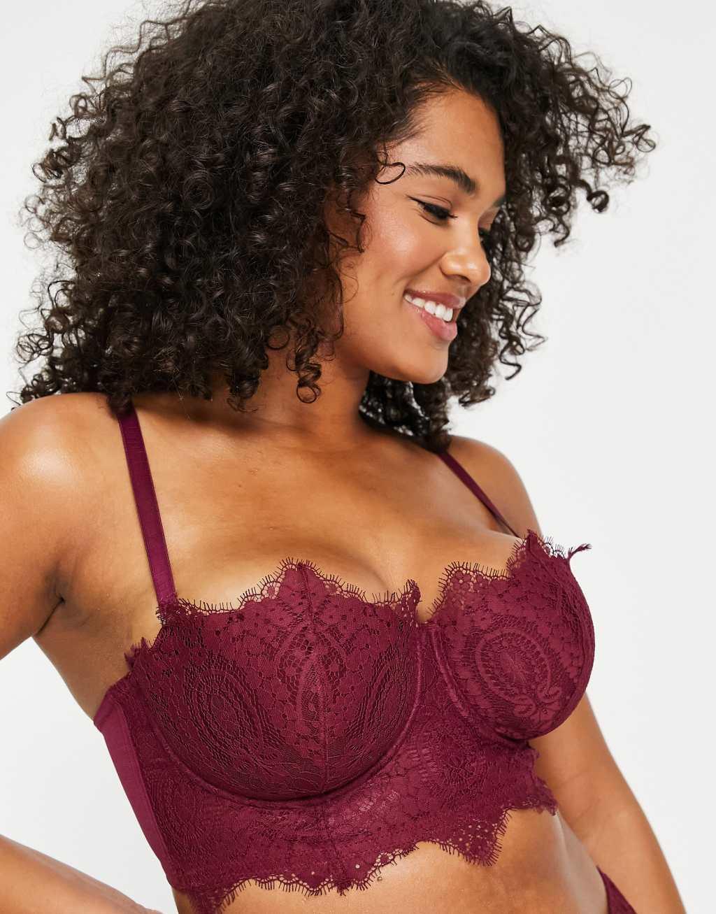 Figleaves Curve Adore lace padded longline multiway balcony bra in redcurrant Product Image