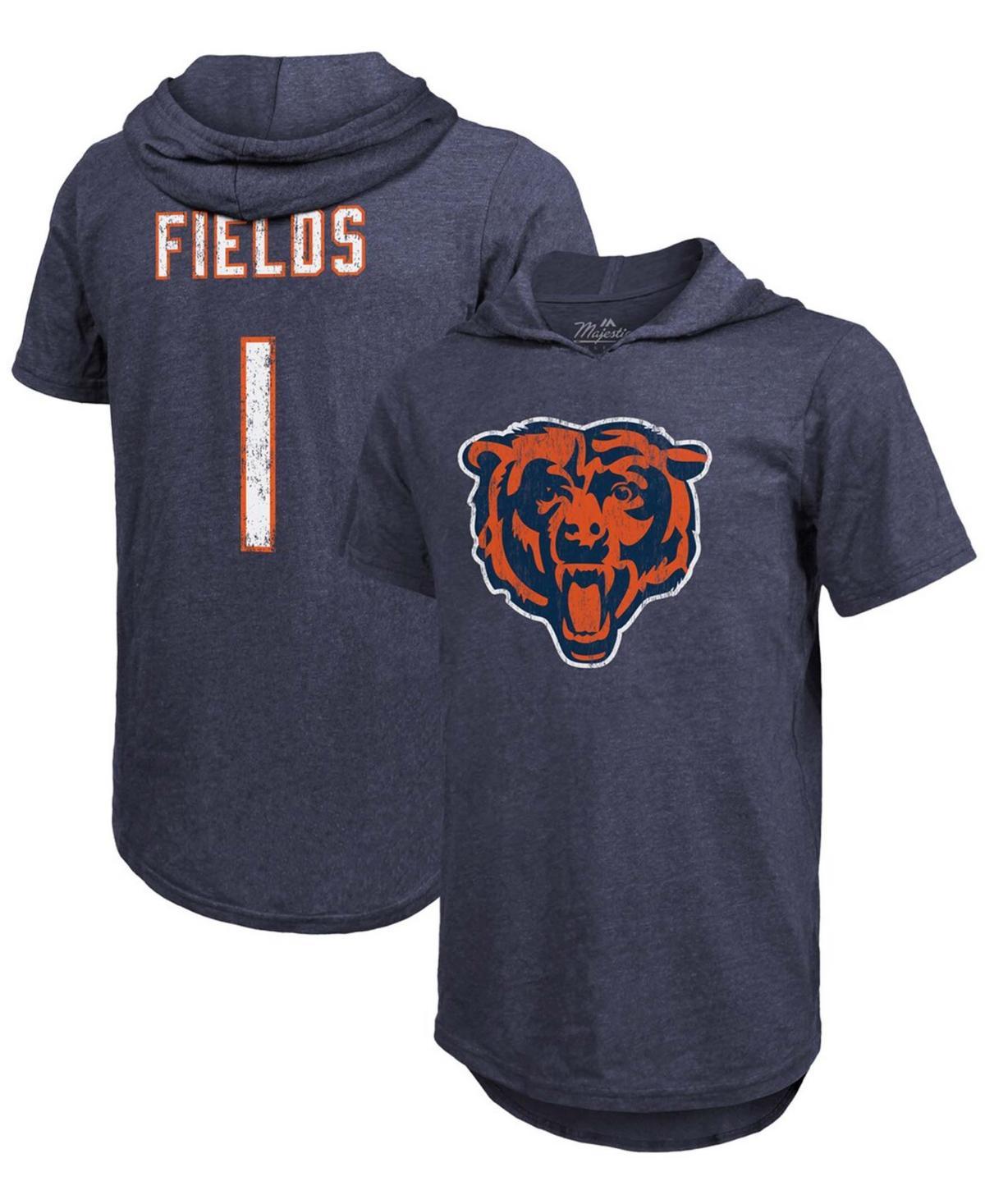 Mens Justin Fields Navy Chicago Bears Player Name Number Tri-Blend Short Sleeve Hoodie T-shirt Product Image