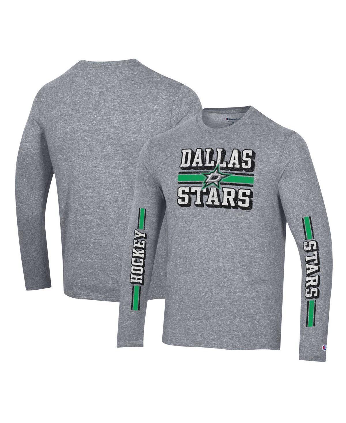 Mens Champion Heather Gray Dallas Stars Tri-Blend Dual-Stripe Long Sleeve T-Shirt Product Image