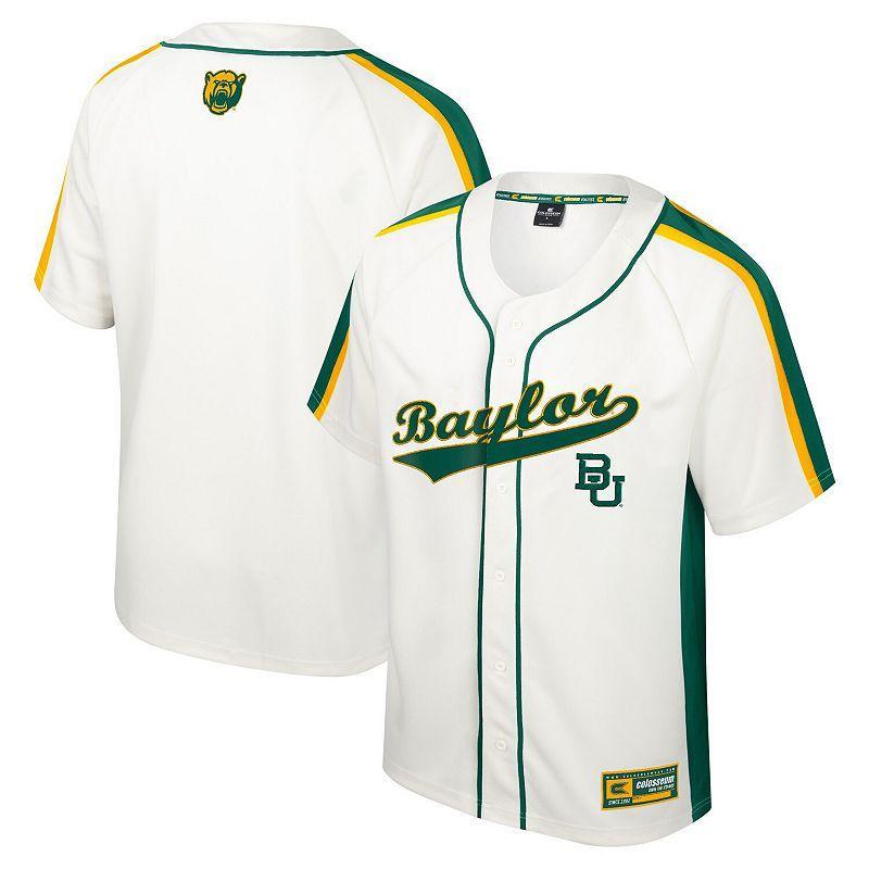 Mens Colosseum Cream Distressed Baylor Bears Ruth Button-Up Baseball Jersey - Cream Product Image