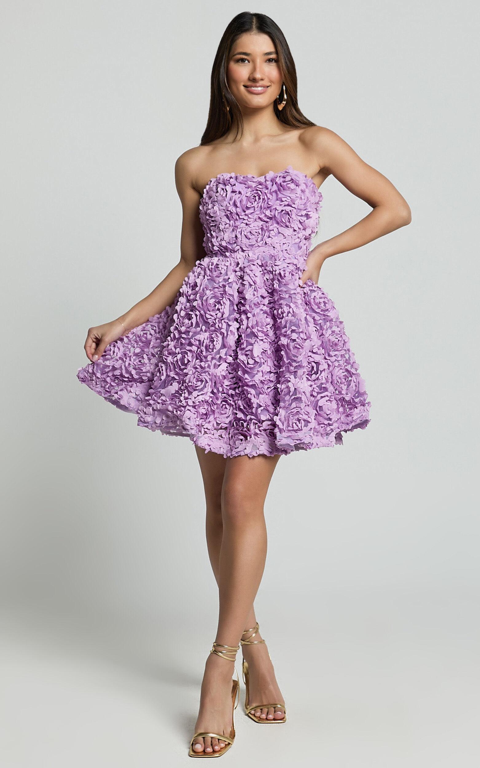 Renee Mini Dress - Strapless Sweetheart Dress in Purple Product Image