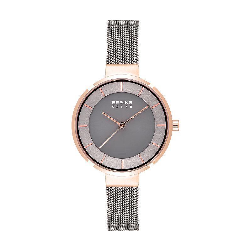 Bering Ladies Slim Solar Case Mesh Watch - Gray Product Image