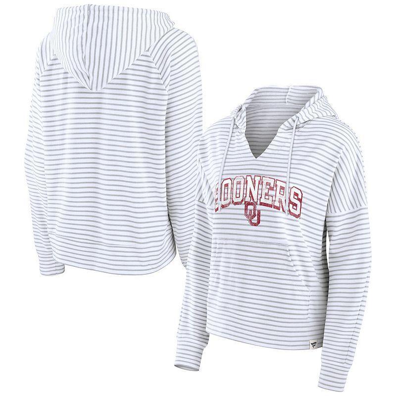 Womens Fanatics Branded Oklahoma Sooners Striped Notch Neck Pullover Hoodie Product Image