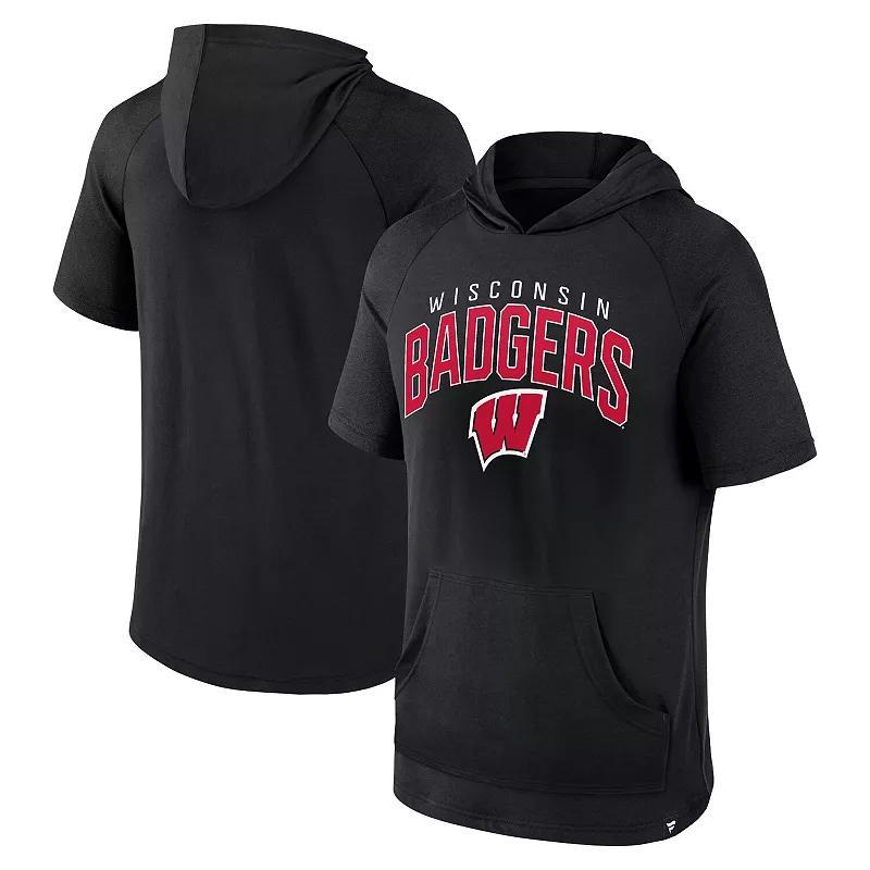 Mens Fanatics Wisconsin Badgers Double Arch Raglan Short Sleeve Hoodie T-Shirt Product Image