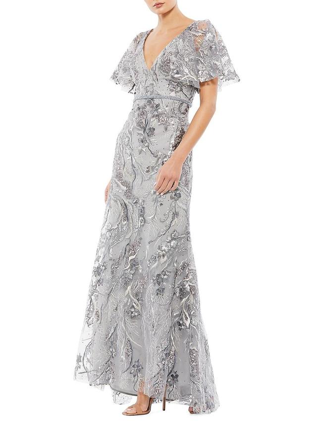 Mac Duggal Embroidered Sequin Flutter Sleeve Gown Product Image