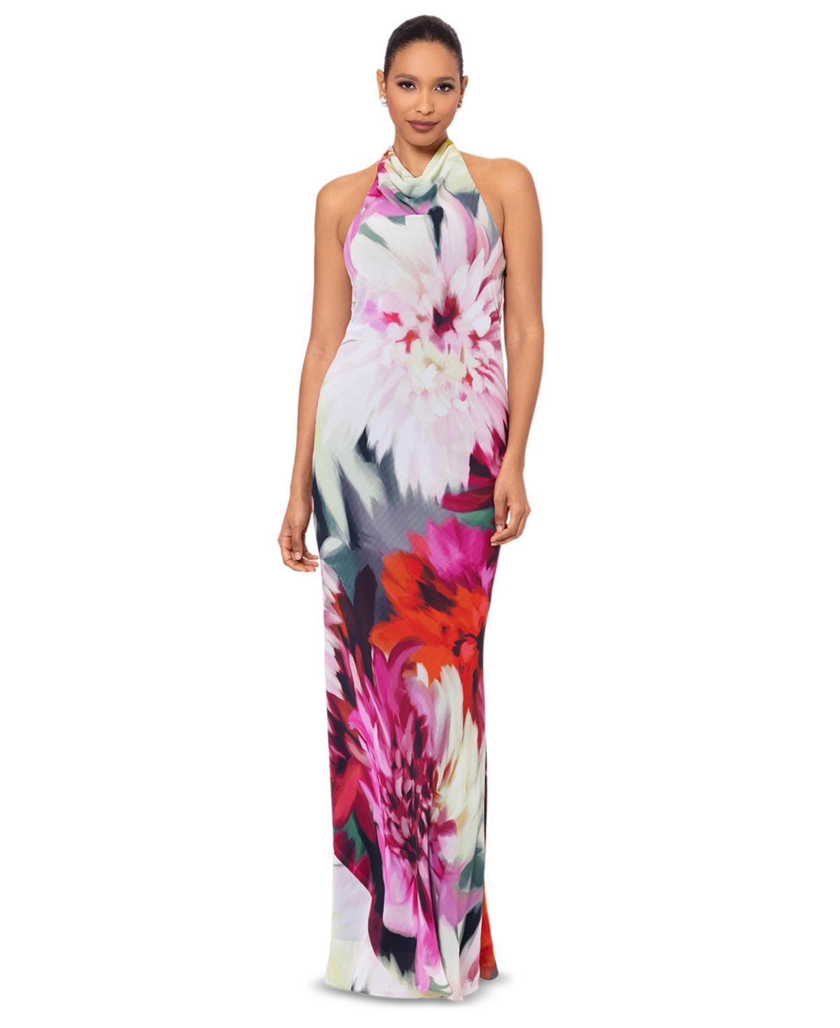 Women's Floral-Print Halter Gown Product Image