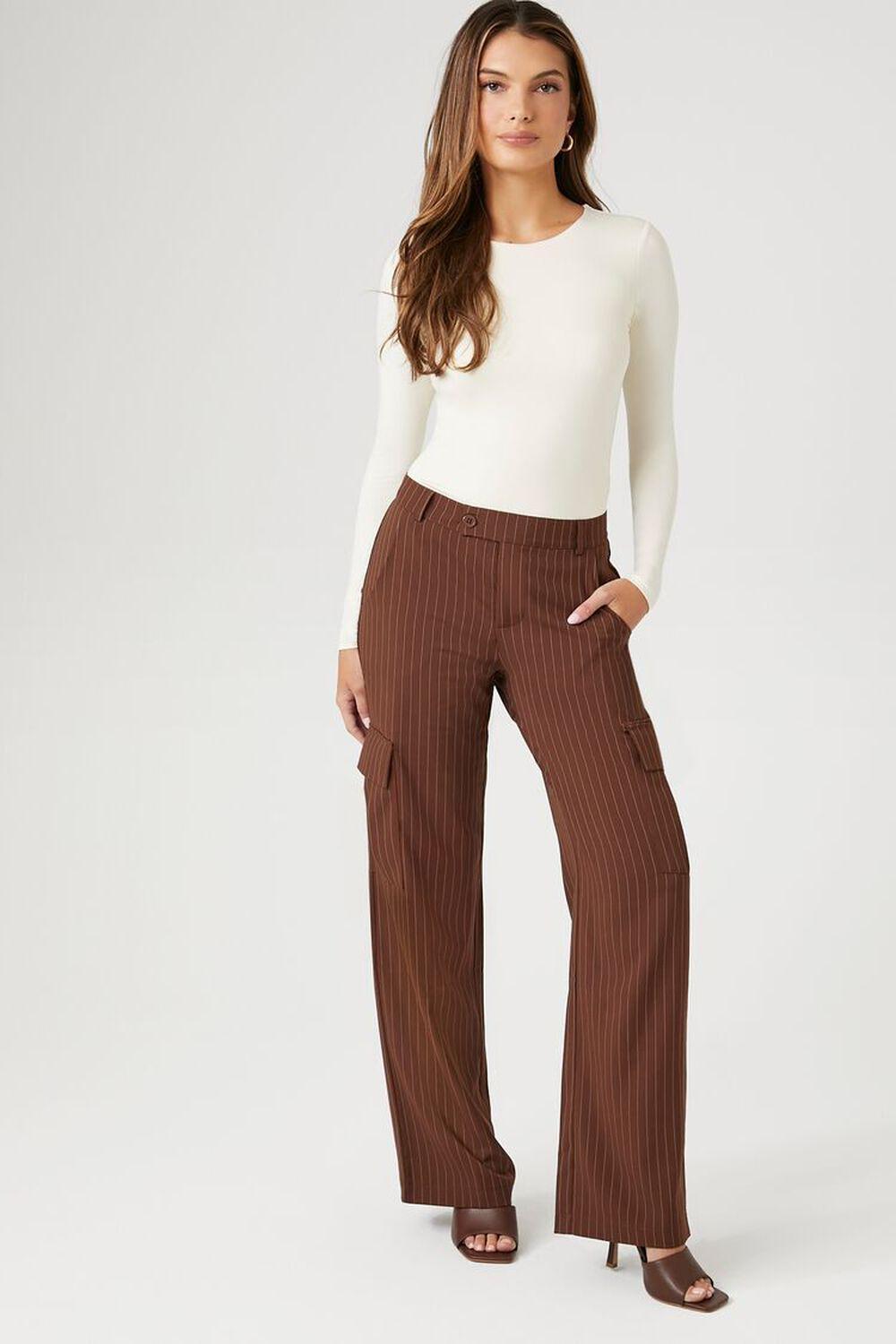 Pinstriped Wide-Leg Cargo Pants | Forever 21 product image