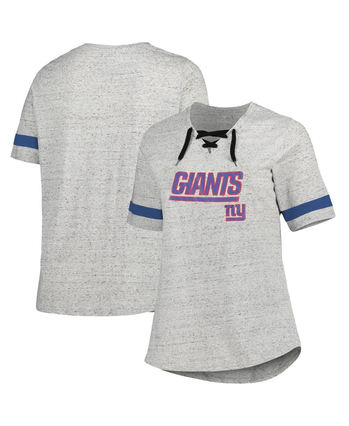 Womens Heather Gray New York Giants Plus Size Lace-Up V-Neck T-Shirt Product Image