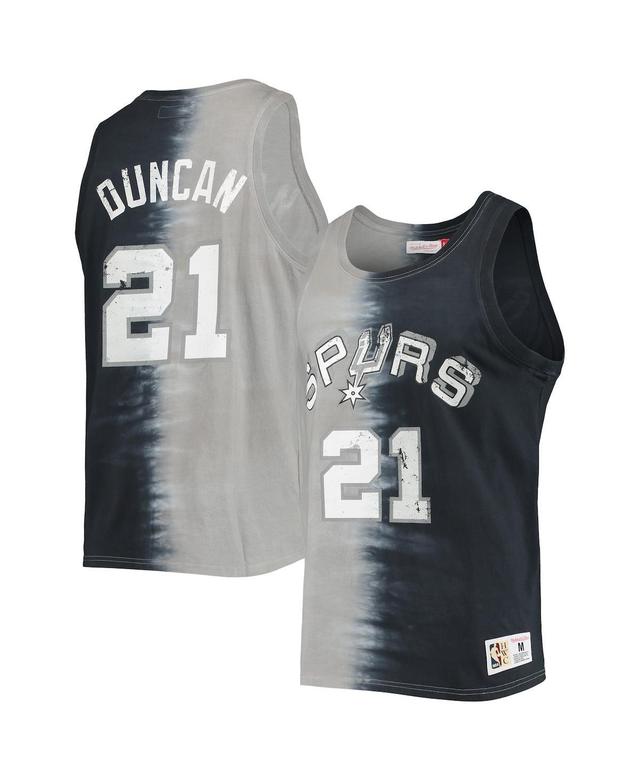 Mens Mitchell & Ness Tim Duncan Black and Gray San Antonio Spurs Hardwood Classics Tie-Dye Name and Number Tank Top - Black Product Image