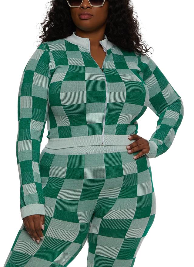 Womens Plus Size Seamless Checkered Track Jacket Product Image