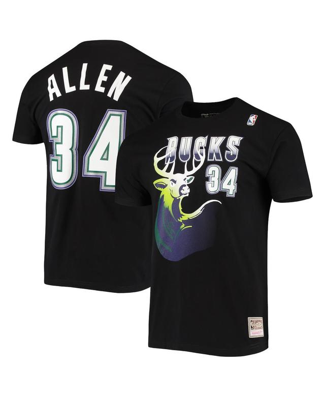 Mens Mitchell & Ness Ray Allen Black Milwaukee Bucks Hardwood Classics Stitch Name and Number T-shirt Product Image