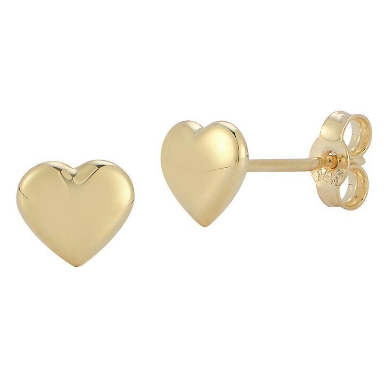 LUMINOR GOLD 14k Gold Puffed Heart Stud Earrings, Womens, Yellow Product Image