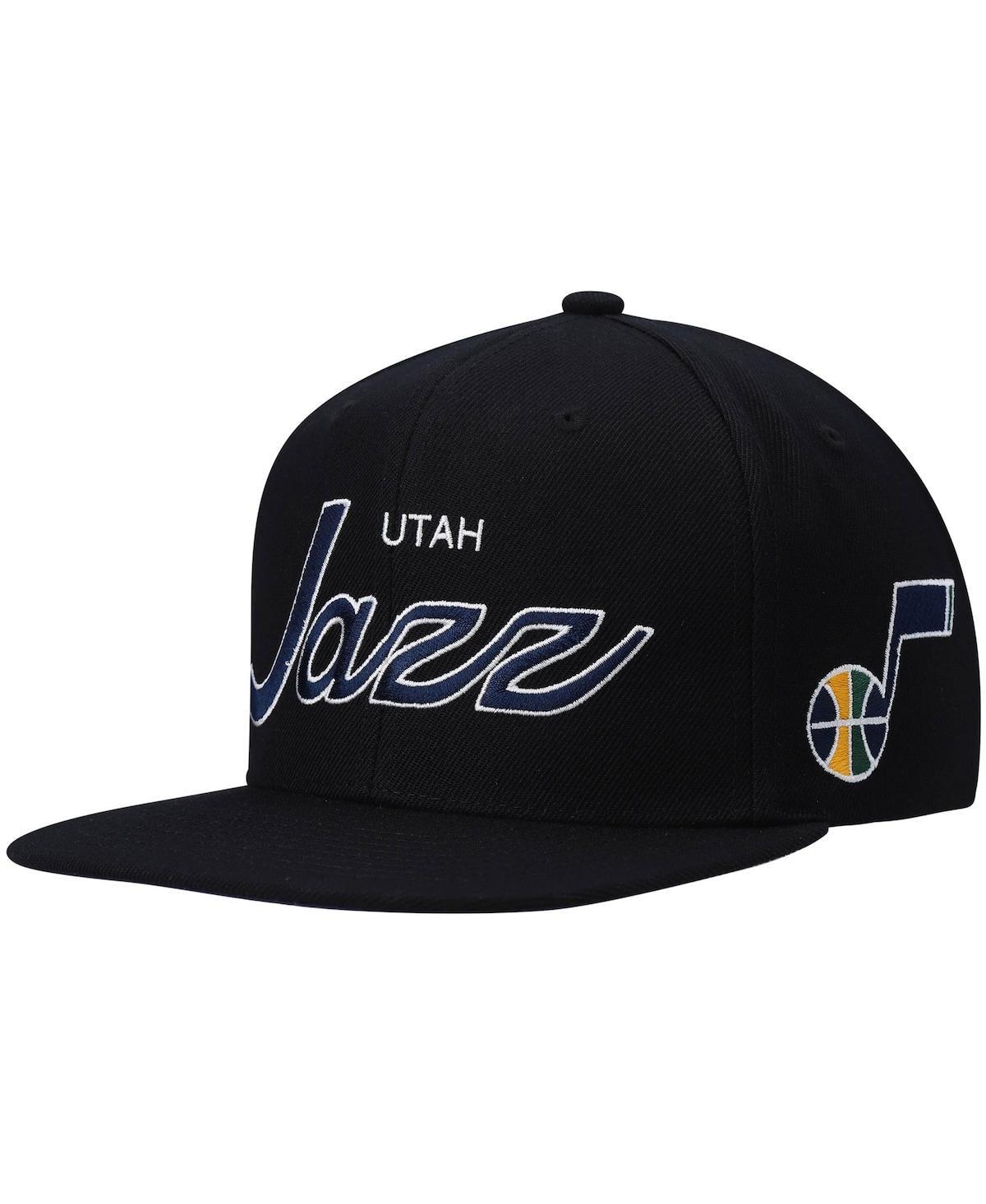 Mens Mitchell & Ness Black Utah Jazz Hardwood Classics Script 2.0 Snapback Hat Product Image