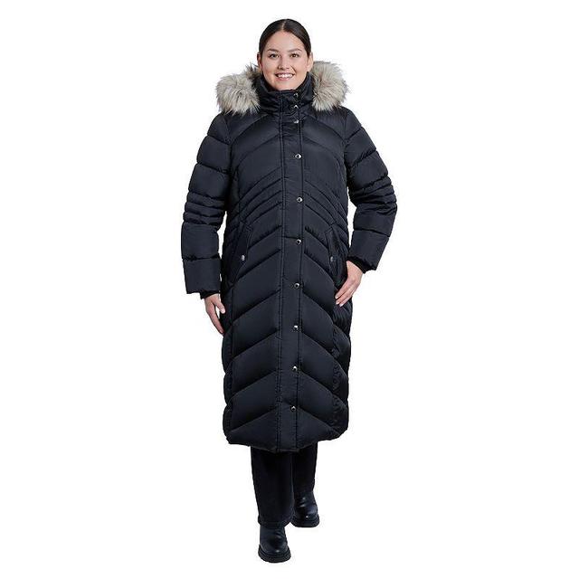 Plus Size London Fog Faux-Fur Hood Maxi Puffer Coat, Womens Product Image