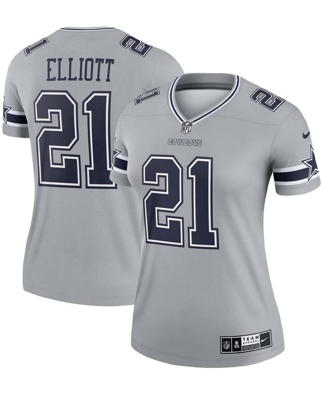 Womens Ezekiel Elliott Gray Dallas Cowboys Inverted Legend Jersey - Gray Product Image