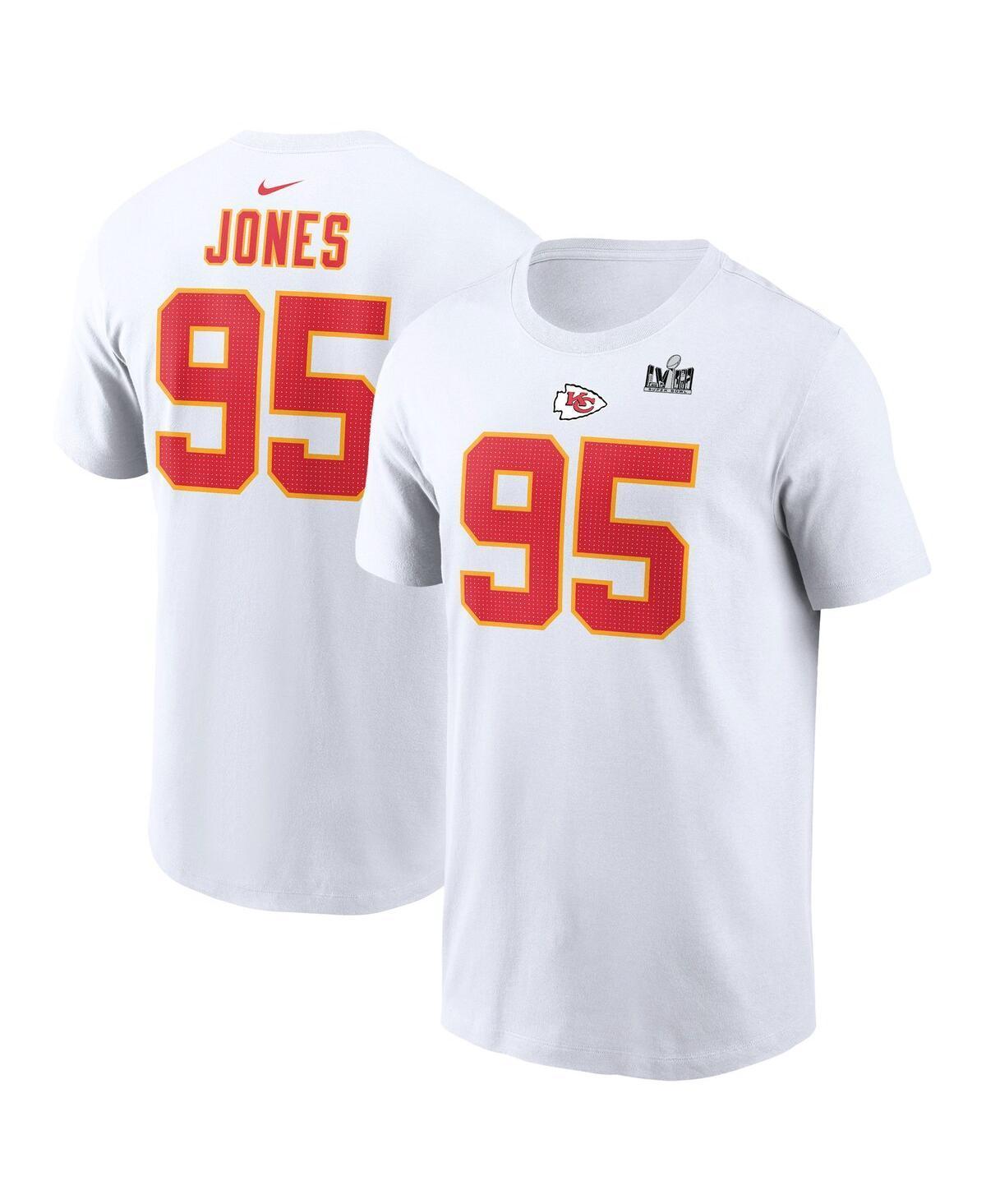 Mens Nike Chris Jones White Kansas City Chiefs Super Bowl Lviii Patch Name and Number T-shirt Product Image