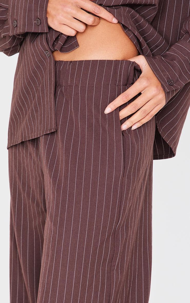 Dark Brown Woven Pinstripe Detail Wide Leg Pants Product Image