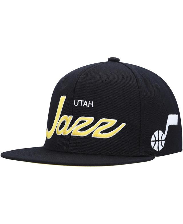 Mens Mitchell & Ness Black Utah Jazz Hardwood Classics Script 2.0 Snapback Hat Product Image