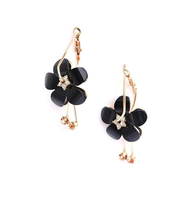 Sohi Womens Black Flower Drop Earrings Product Image